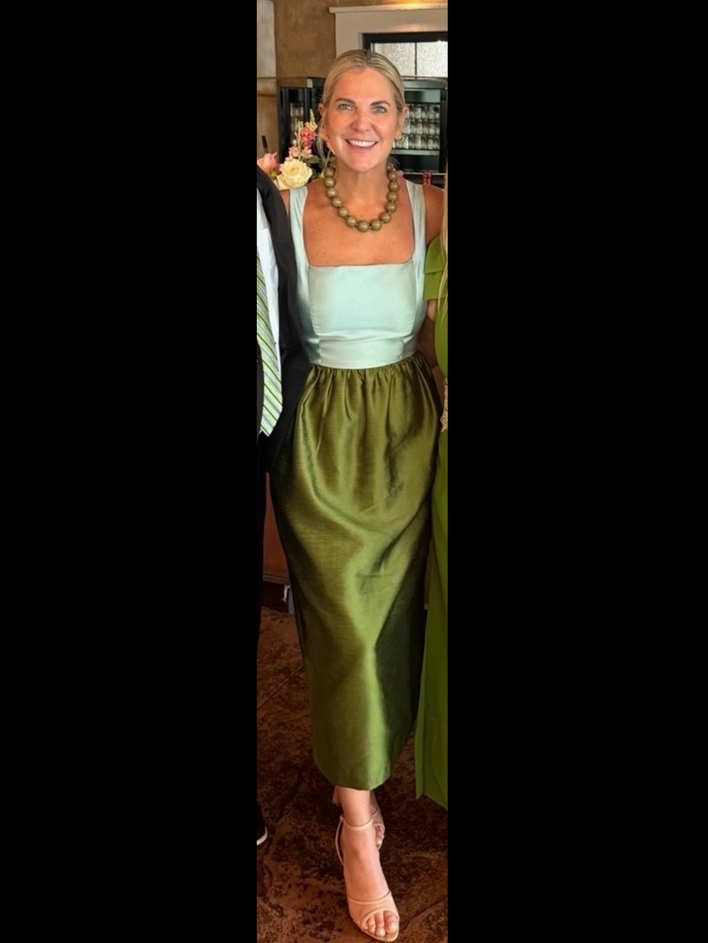 Tuckernuck Two-Tone Square Neck Midi Dress in Sky Blue and Olive